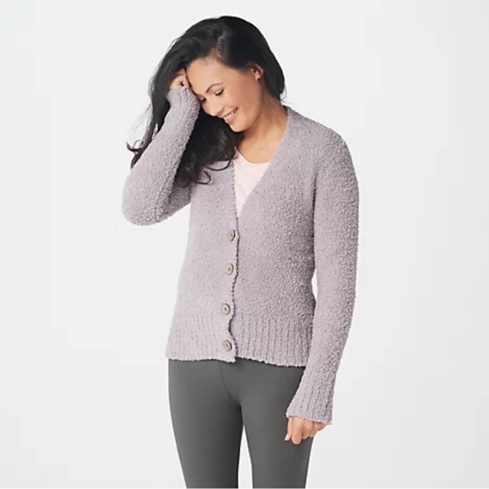 Barefoot Dreams Cozychic Knit Gray Wooden Button Front Cardigan Sweater - Picture 6 of 6